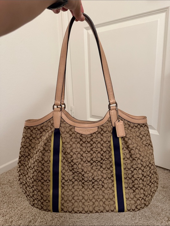 Coach Handbags - Coach Canvas Tote with Navy & Yellow Stripe Accents